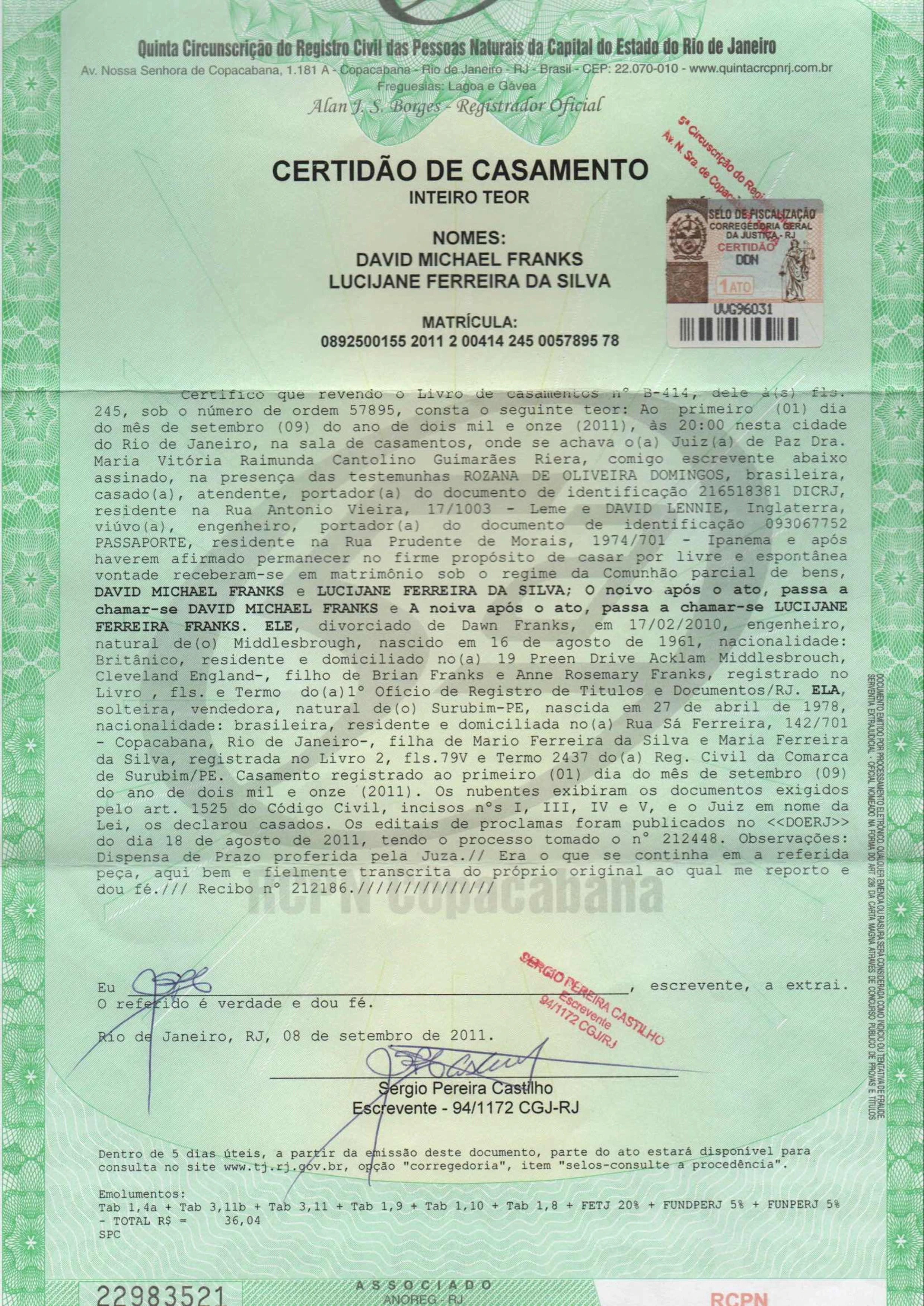 Marriage License Sample